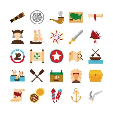 Bundle of columbus day set icons Stock Illustration