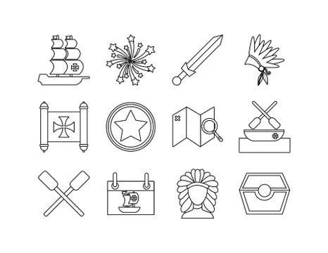 Bundle of columbus day set icons Stock Illustration