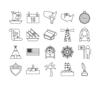 Bundle of columbus day set icons Stock Illustration