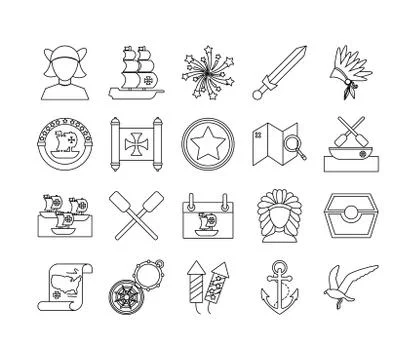 Bundle of columbus day set icons Illustrazione stock
