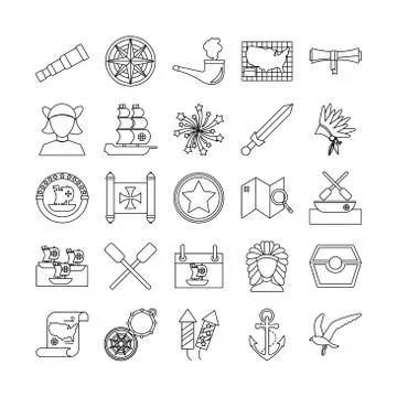 Bundle of columbus day set icons Stock Illustration