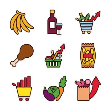 Bundle of commodity basket icons Stock Illustration