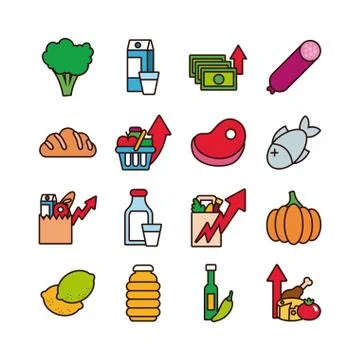 Bundle of commodity basket icons Illustrazione stock