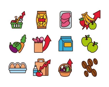 Bundle of commodity basket icons Stock Illustration