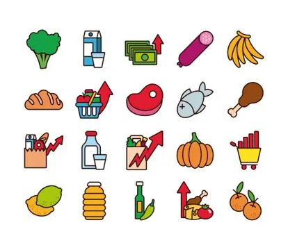 Bundle of commodity basket icons Stock Illustration