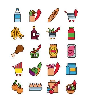 Bundle of commodity basket icons Stock Illustration