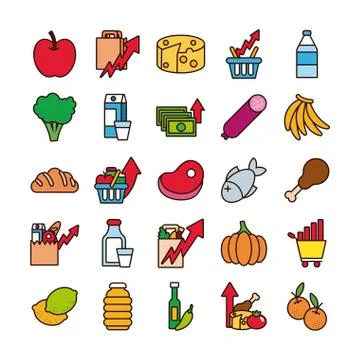 Bundle of commodity basket icons Stock Illustration
