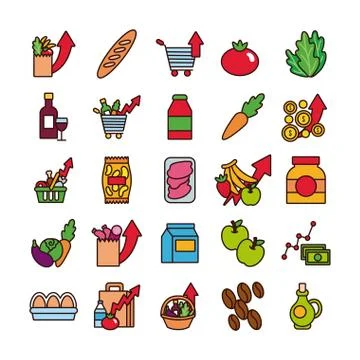 Bundle of commodity basket icons Stock Illustration