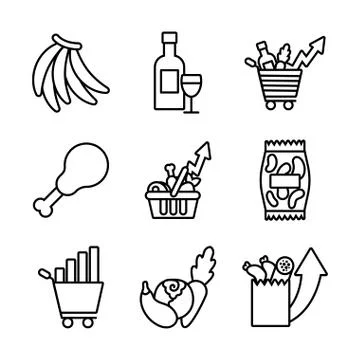 Bundle of commodity basket icons Stock Illustration