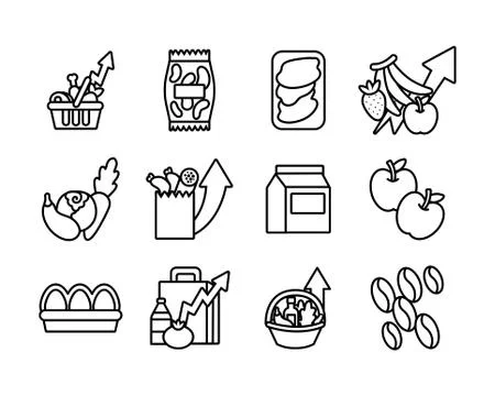 Bundle of commodity basket icons Illustrazione stock