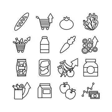 Bundle of commodity basket icons Stock Illustration