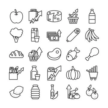 Bundle of commodity basket icons Stock Illustration