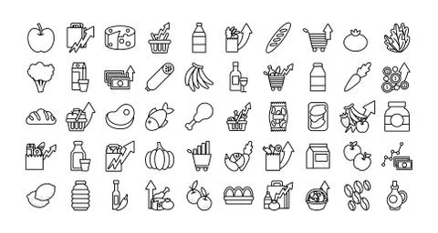 Bundle of commodity basket icons Illustrazione stock