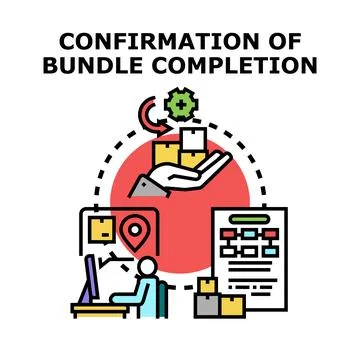 Bundle completion confirmation and management process delivering packages Stock Illustration
