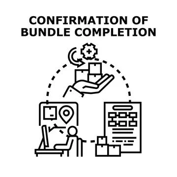 Bundle completion confirmation and management process delivering packages Stock Illustration