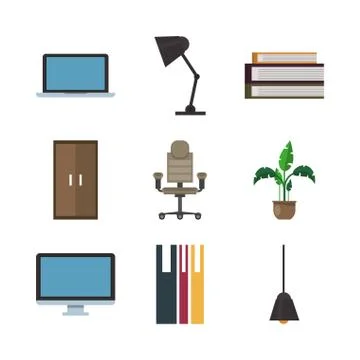 Bundle of computers and office equipment Illustrazione stock