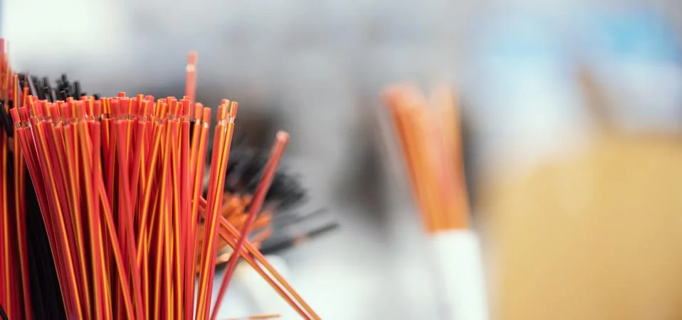 Bundle of copper cables with protect layer. Cables cut to established length Stock Photos