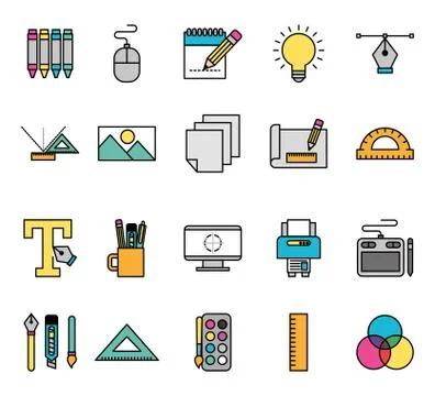 Bundle of creative ideas set icons Stock Illustration