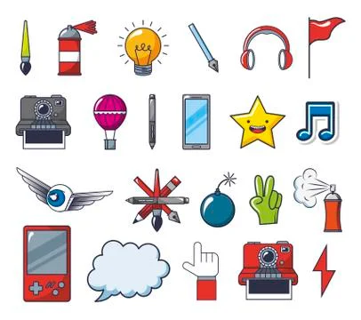 Bundle of creative photographic ideas set icons Illustrazione stock