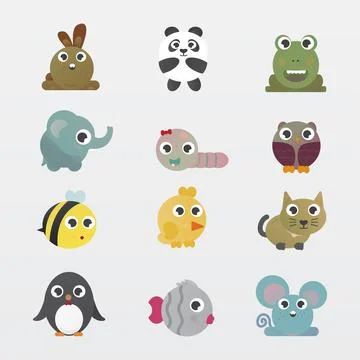 Bundle of cute characters of various animals, suitable for illustration and a Illustrazione stock