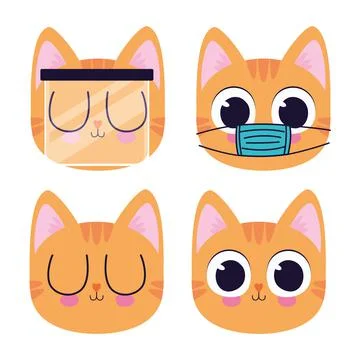 Bundle of cute kittys stickers Stock Illustration