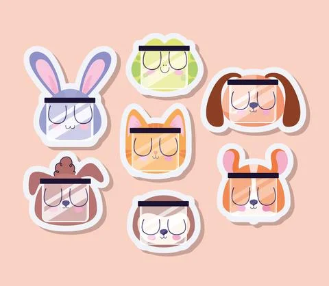 Bundle of cute pet stickers on a salmon color background Illustrazione stock