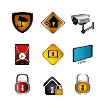 Bundle of cyber security and icons Stockillustratie