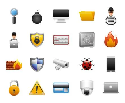 Bundle of cyber security icons Stock Illustration