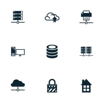 Bundle of data center set icons 스톡 일러스트