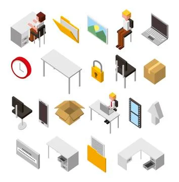 Bundle of data center storage isometric set icons Stock Illustration
