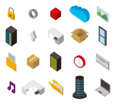 Bundle of data center storage isometric set icons イラスト素材
