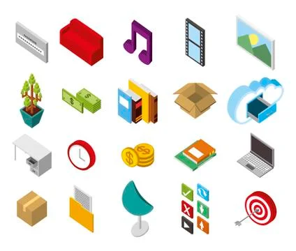 Bundle of data center storage isometric set icons Stockillustratie