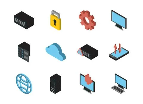 Bundle of data server set icons Ilustración de archivo