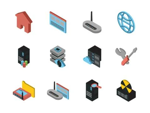 Bundle of data server set icons Ilustración de archivo