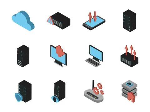 Bundle of data server set icons Ilustración de archivo