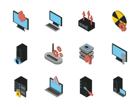 Bundle of data server set icons Illustrazione stock
