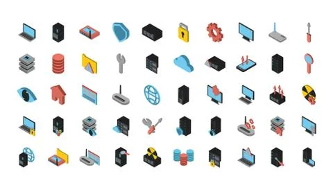Bundle of data server set icons 库存插图
