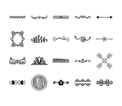 Bundle of decorative elements silhouettes 스톡 일러스트