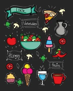 Bundle of delicious food pattern background Stock Illustration