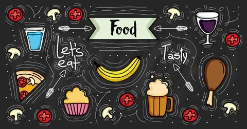 Bundle of delicious food pattern background Stock Illustration
