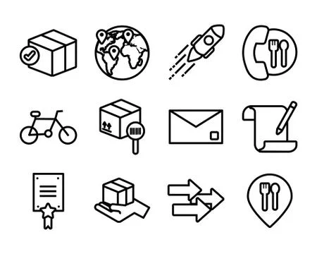Bundle of delivery set icons Illustrazione stock