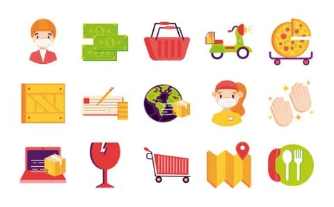 Bundle of delivery set icons Stockillustratie