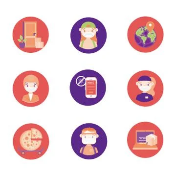 Bundle of delivery set icons Illustrazione stock