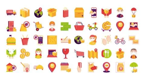 Bundle of delivery set icons Stockillustratie