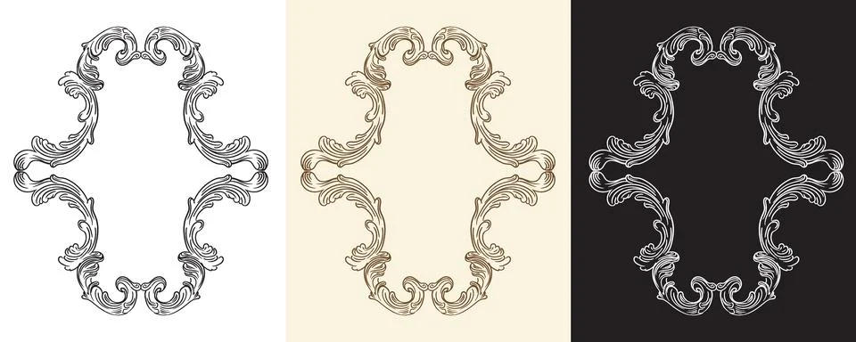Bundle of design elements ornate engraved baroque vector illustration Stock Illustration