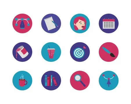 Bundle of designer set block and flat icons 스톡 일러스트