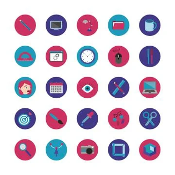 Bundle of designer set block and flat icons Illustrazione stock