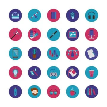 Bundle of designer set block and flat icons Stock Illustration