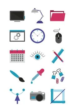 Bundle of designer set flat icons Illustrazione stock
