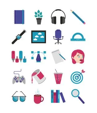 Bundle of designer set flat icons Stock Illustration